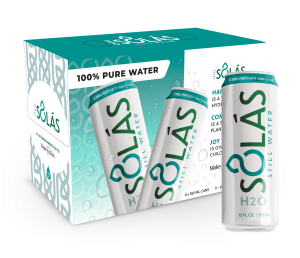 Solas H20 still water box and can package 100% Pure Water